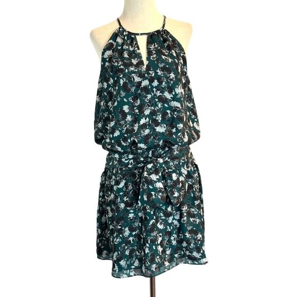Beautiful Parker Summer Dress Green w/ Floral Print Stretch Waist w/ Tie M - Picture 1 of 8